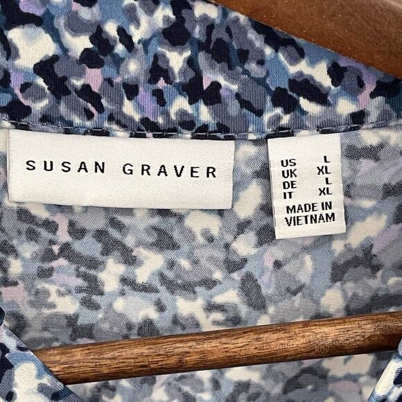 Susan Graver Printed Liquid Knit Mock-Neck Top w/ Tie Detail Size L Bloomcore - Picture 3 of 5